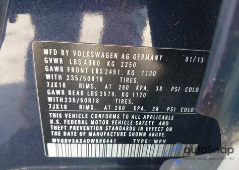 2013 Volkswagen Tiguan Se z USA, uszkodzony, nr VIN WVGBV3AX4DW580441